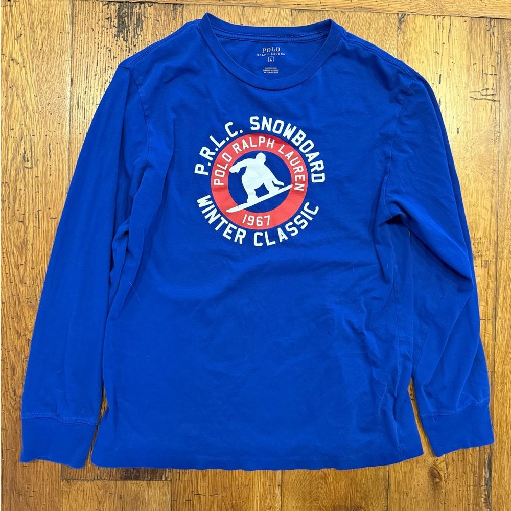 Polo by Ralph Lauren Boys Blue Long Sleeve Snowboard Winter Classic TeeLarge